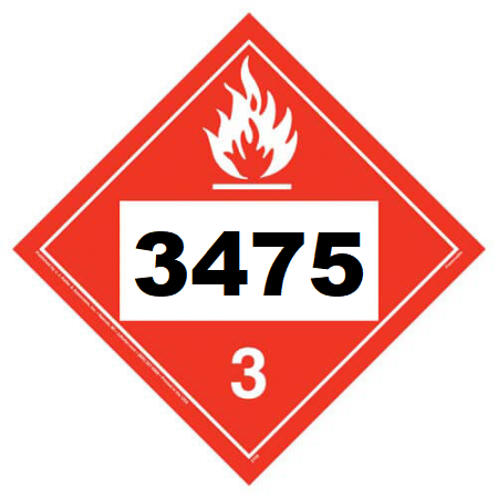 UN 3475 Flammable Liquid Placard, Permanent Vinyl