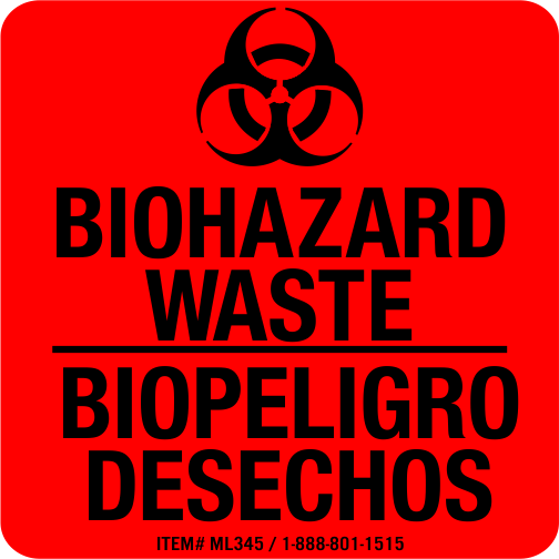 Biohazard Waste, Bilingual Labels