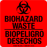 Biohazard Waste, Bilingual Labels