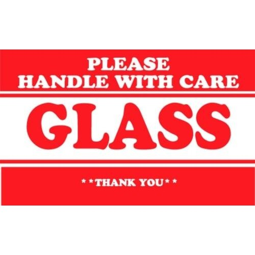 2 x 3" Please Handle with Care Glass Thank You Label 500ct Roll