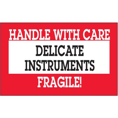 3 x 5" Delicate Instruments Handle with Care Fragile Label 500ct Roll