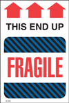 4 x 6" Fragile This End Up Black-Blue Stripe, Arrows Label 500ct Roll
