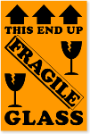 4 x 6" This End Up Fragile Glass, Arrows Broken Glass Label