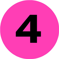 2" Inventory Numbered Circles, Number 4, Fluorescent Pink