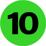 2" Inventory Numbered Circles, Number 10, Fluorescent Green