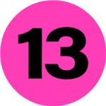 2" Inventory Numbered Circles, Number 13, Fluorescent Pink