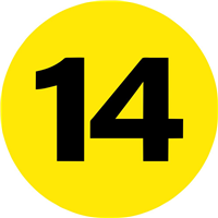 2" Inventory Numbered Circles, Number 14, Fluorescent Yellow