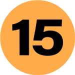 2" Inventory Numbered Circles, Number 15, Fluorescent Orange