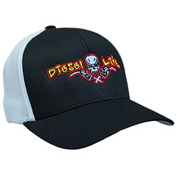Diesel Life OSFA Flex Fit Trucker Hat, Black/White with Red & Yellow