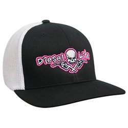 Diesel Life OSFA Flex Fit Trucker Hat, Black/ White with Pink