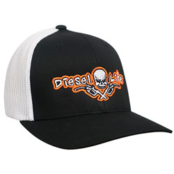 Diesel Life OSFA Flex Fit Trucker Hat, Black/White with Orange