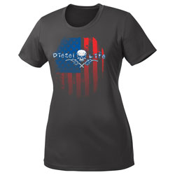 Diesel Life Women's Short Sleeve Gray T-Shirt w American Flag Design