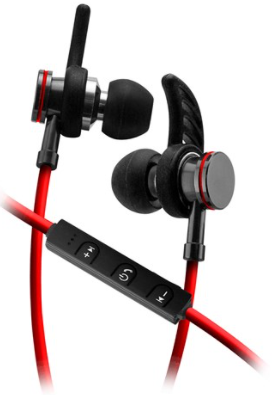 Sentry Wireless Rechargeable Stereo Earbuds, Bluetooth, In-Line Mic, Black & Red
