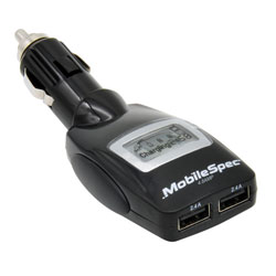 MobileSpec 12V/DC Dual 2.4A USB Charger with LCD Display
