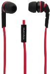MobileSpec Stereo Earbuds, Flat Cord, In-Line Mic, Red & Black