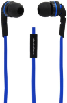 MobileSpec Stereo Earbuds, Flat Cord, In-Line Mic, Blue & Black