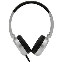 MobileSpec Stereo Folding Headphones with In Line Mic, Silver/Black