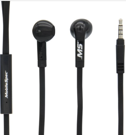 MobileSpec Stereo In-Ear Earbuds, In-Line Mic, Black