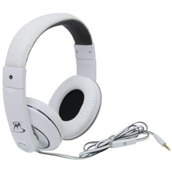 MobileSpec Chords Stereo Headphones with In Line Mic, White/Black