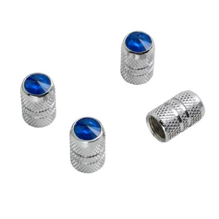 Valve Caps with Blue Colored Tip, Chrome Finish 4 Pack