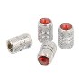 Valve Caps with Red Colored Tip, Chrome Finish 4 Pack