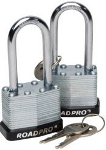 RoadPro Padlock, 1-1/2" Steel Laminated, Keyed Alike, 2 Pack