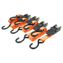 RoadPro 1" x 15' Ratchet Tie Downs, Anti Scratch Hooks, Orange 4 Piece