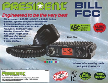 President BILL Ultra Compact CB Radio, USB & 7 Color Display