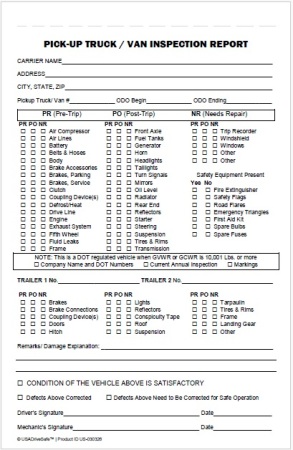 Pickup Truck Van Inspection Report