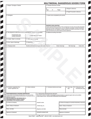 Multimodal Dangerous Goods Form - Laser 1 Part Single Sheet