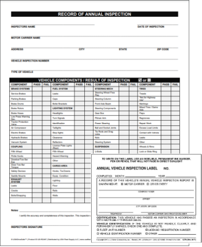 Annual Vehicle Inspection Form and Self Laminating Label