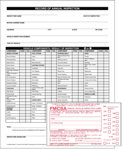 Annual Vehicle Inspection Form and Inspection Label w/Punch Boxes