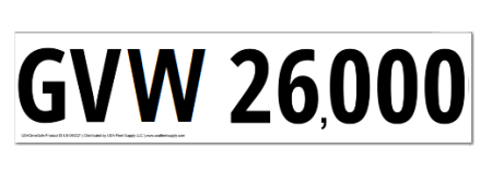 GVW 26,000 Gross Vehicle Weight Decal