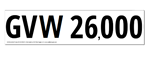 GVW 26,000 Gross Vehicle Weight Decal