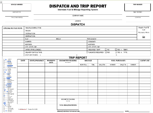 Dispatch and Trip Report, Horizontal, Padded Format