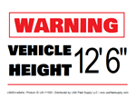 Warning Vehicle Height 12 ft 6 in Decal