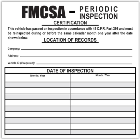 FMCSA Periodic Inspection Label