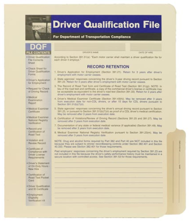 Driver Qualification File Folder For Single Copy Forms
