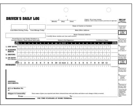 Drivers Daily Log 7 and 8 Day Recap 2 Part Single Report