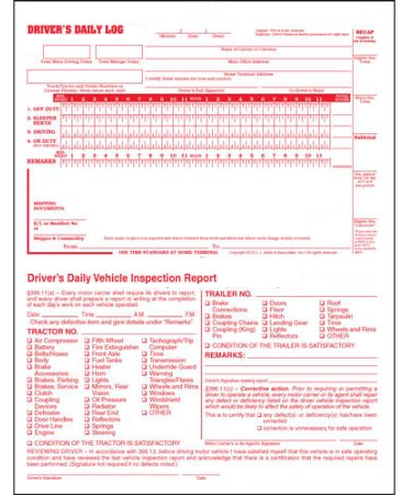 2 In 1 Drivers Daily Log Form DVIR 2-Part Carbonless Recap
