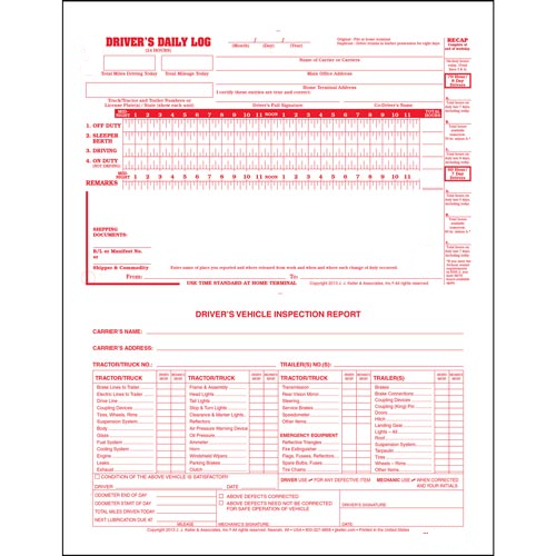 2-In-1 Drivers Daily Log, Loose Leaf, Detailed DVIR, 2 Ply, Carbonless, Recap