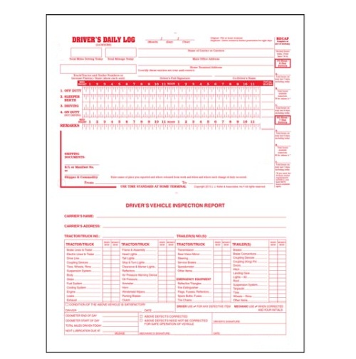 2-In-1 Drivers Daily Log Loose Leaf Detailed DVIR Recap 2 Part Carbonless 10-Pack