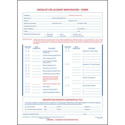 Checklist for Accident Investigation Forms