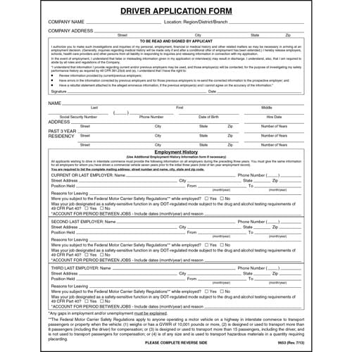 Driver Application for Employment