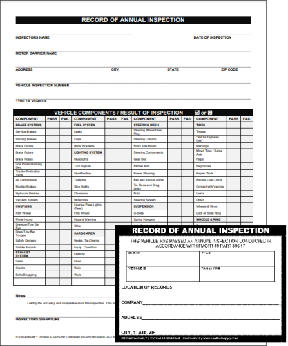 Annual Vehicle Inspection Forms and Label