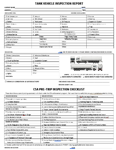 Tank Vehicle Inspection Report - Single