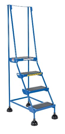 Spring Loaded Roll Ladder, 4 Rubber Steps, Blue