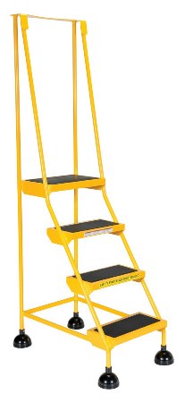 Spring Loaded Roll Ladder, 4 Rubber Steps, Yellow
