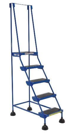 Spring Loaded Roll Ladder, 5 Rubber Steps, Blue